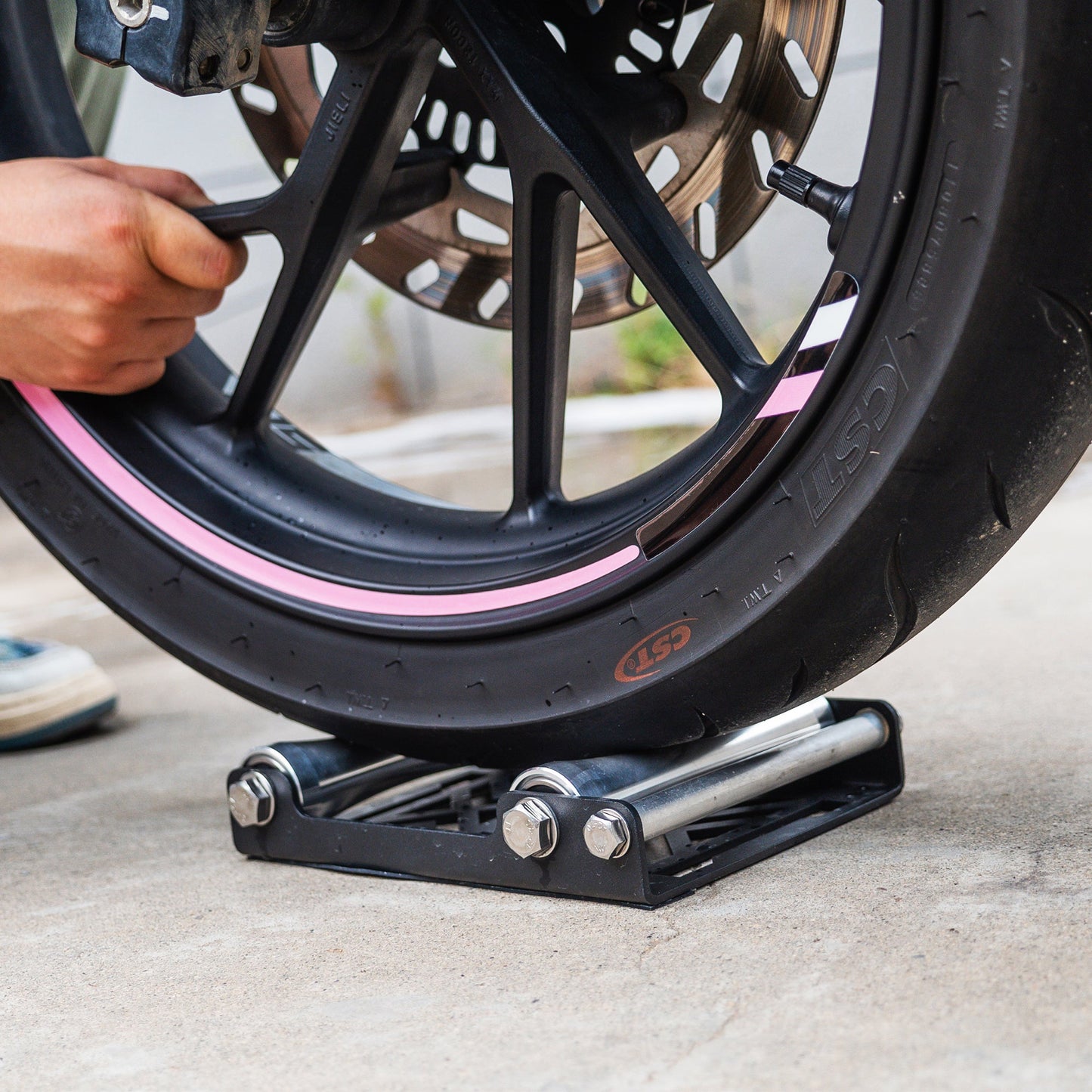 Maxshine Motorcycle Wheel Roller Stand for Tire Cleaning & Chain Lubrication-Wheel Stand-Maxshine-Black-Detailing Shed